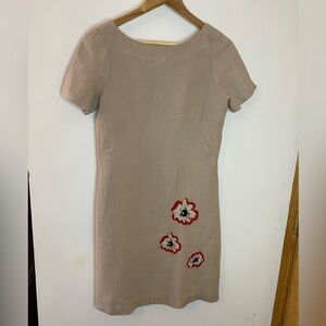 NWT Zyga 100% Linen Jute Shift With Floral Embroidery